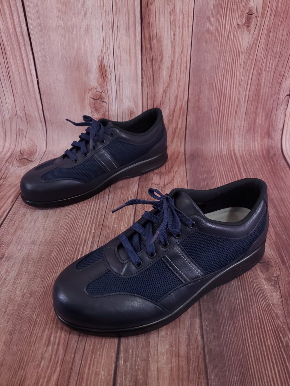 SAS FT Mesh Walking Shoes Womens 9.5 WW Leather Sneakers Comfort USA Navy Blue
